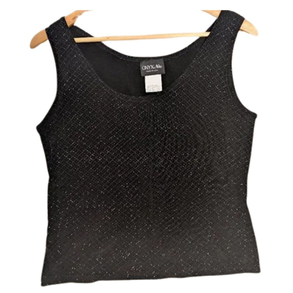 Vintage Y2K Onyx Nite Black Glitter Stretchy Tank Top | Size Large Evening Wear